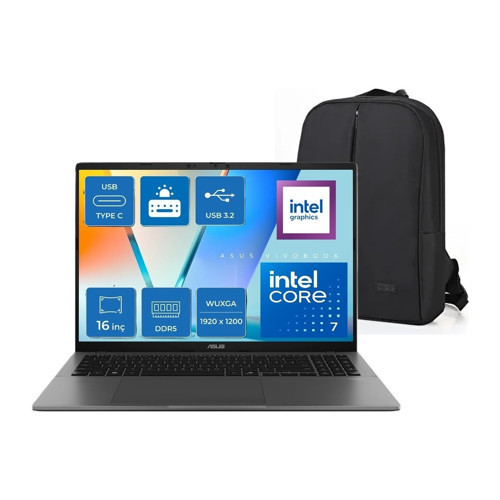 vivobook S16 S3607VA-RP176W Intel Core 7 240H 16GB 512GB SSD Windows 11 Home 16" 144Hz Wuxga Snertech Çanta