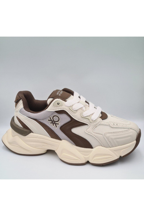 Benetton 11121 Bej - Kahve Kalın Taban Kadın Sneaker Spor Ayakkabı