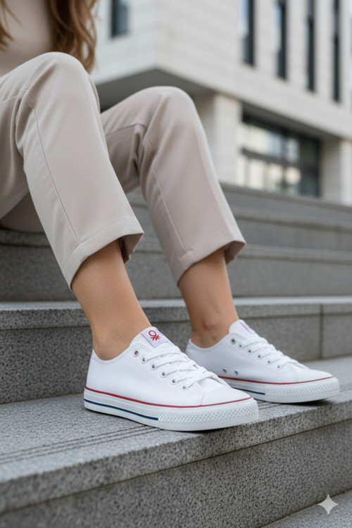 ® | Beyaz Kadın Yazlık Keten Sneaker Spor Ayakkabı Bn 30196