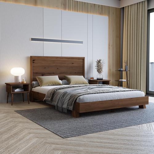 Alaz Model Ceviz Renk Çam Ahşap Karyola ( Yatay ) 90x200 cm