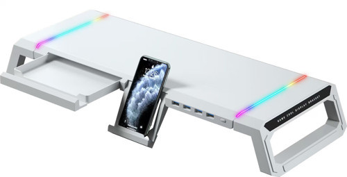Masaüstü Monitör Stand Yükseltici Katlanabilir RGB Çekmeceli Monitör Standı