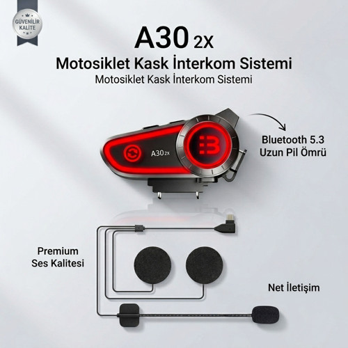 A30 2x BT5.3 Motosiklet Kurye Kask Kulaklık Intercom Işıklı 2 kişi Eşleşmeli
