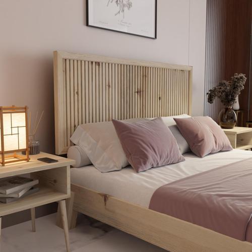 Alaz Model Doğal Çam Ahşap Karyola Ve İki Komodin Set ( Dikey ) 90x190 cm