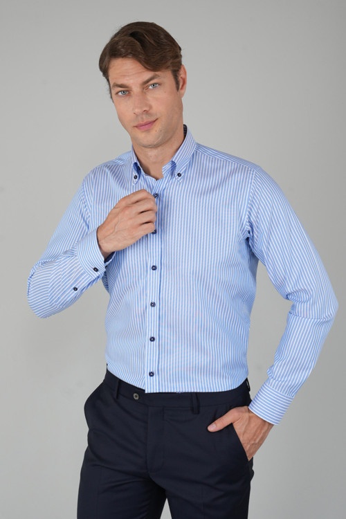 Mavi Regular Fit Pamuk Uzun Kollu Çizgili Gömlek