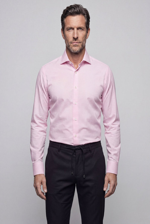 Pembe Regular Fit Cepsiz Uzun İtalyan Kaya Gömlek