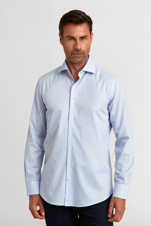 Lacivert Modern Fit Pamuk Klasik Yarım İtalyan Yaka Gömlek