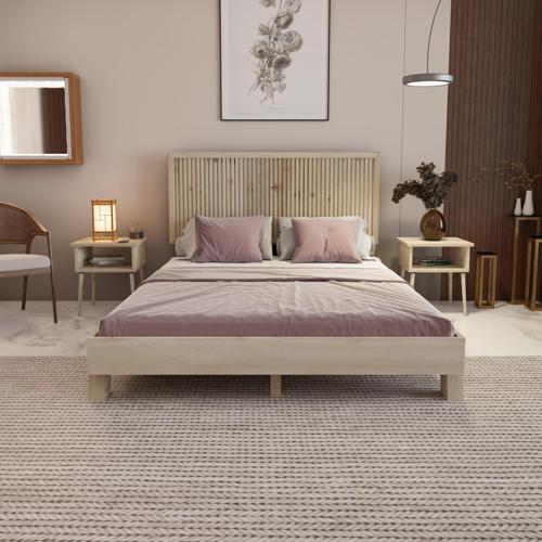 Alaz Model Vernikli Çam Ahşap Karyola Ve İki Komodin Set ( Dikey ) 160x200 cm