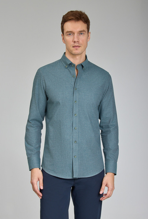 Yeşil Modern Fit Pamuk Paşa Yaka Spor Gömlek