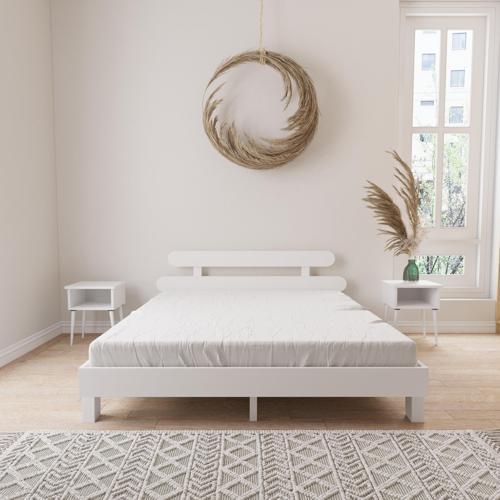 Damla Model Beyaz Renk Ahşap Karyola Ve İki komodin Set 90x190 cm