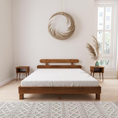 Damla Model Ceviz Renk Ahşap Karyola Ve İki komodin Set 100x200 cm
