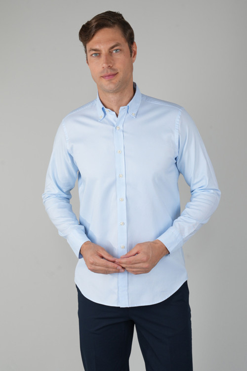 Açık Mavi Regular Fit Pamuk Uzun Kollu Gömlek