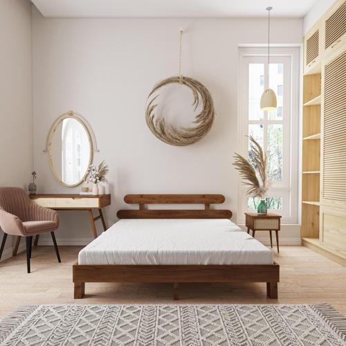 Damla Model Ceviz Renk Çam Ahşap Karyola 90x190 cm