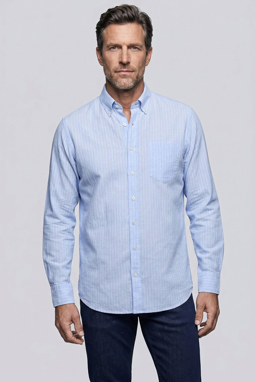 Mavi Regular Fit Pamuk Keten Uzun Karışımlı Gömlek