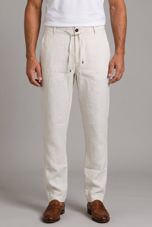 Ekru Keten Jogger İpli̇ Spor Pantolon
