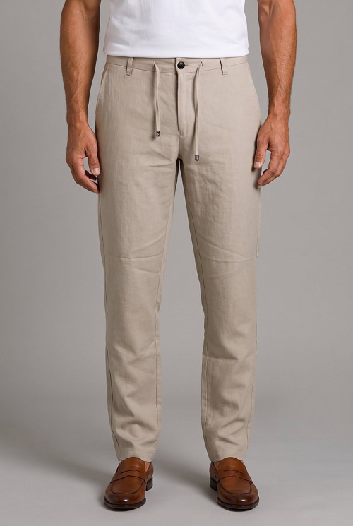 Bej Keten Jogger İpli̇ Spor Pantolon