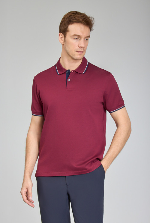 Bordo Regular Fit Pamuk Supima Gömlek Yaka Cool Touch T-shirt