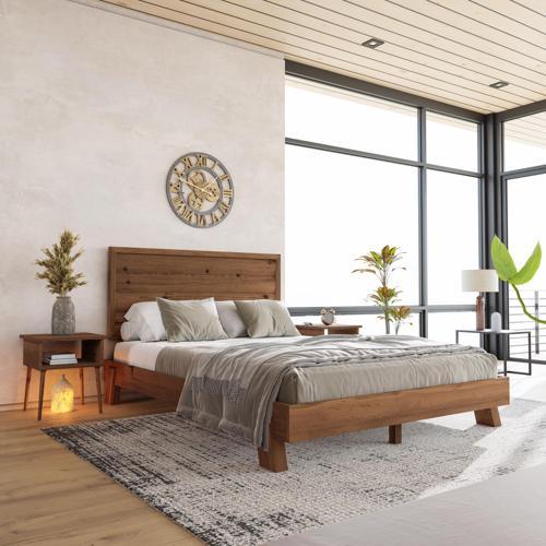 Hüma Model Ceviz Renk Çam Ahşap Karyola Ve İki Komodin Set ( Yatay ) 90x190 cm