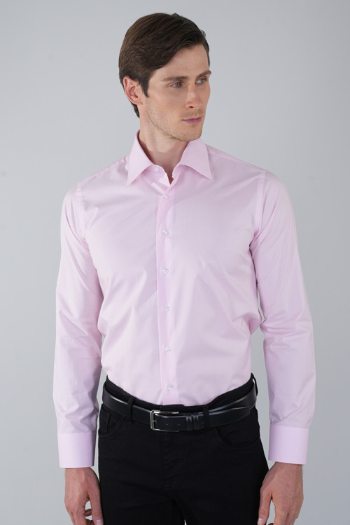 Pembe Regular Fit Pamuk Cepsiz Uzun Basic Gömlek