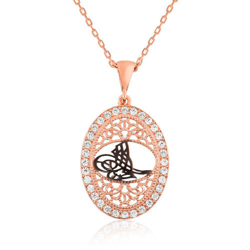 925 Ayar Gümüş Rose Gold Osmanlı Tuğrası Kadın Kolye