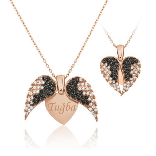 925 Ayar Gümüş Rose Gold Kişiye Özel İsimli Kalp Kadın Kolye