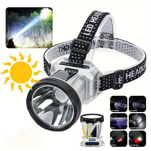 PM-26721 Solar Panelli Ledli Kafa Lambası Feneri 1600Mah 6 Modlu Sensörlü