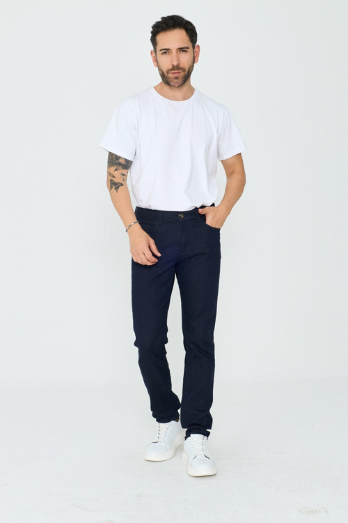 Lacivert Dynamic Fit Mikro Desenli Yazlık Kot Pantolon