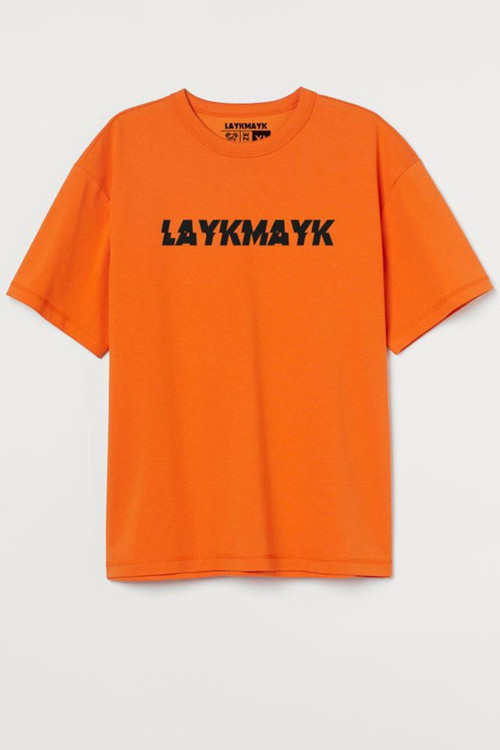 Layk Mayk Kabartma Baskılı Erkek Relaxed Fit Turuncu T-shirt - lykmyk1