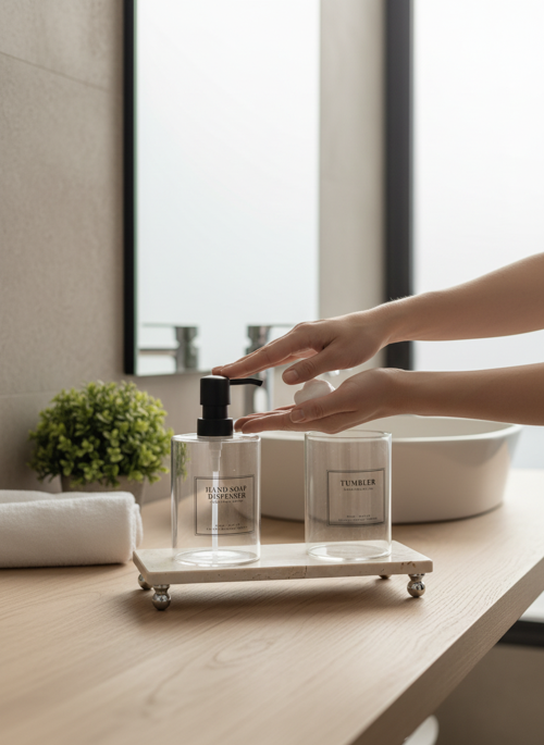 Traverten 23x12 Cm Gümüş Boncuk Ayaklı Yağdanlık ve Sıvı Sabunluk Standı