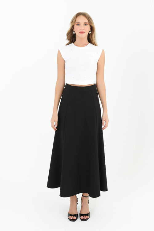 Kadın Fermuarlı Kloş Etek - 18201ETK - BLACK