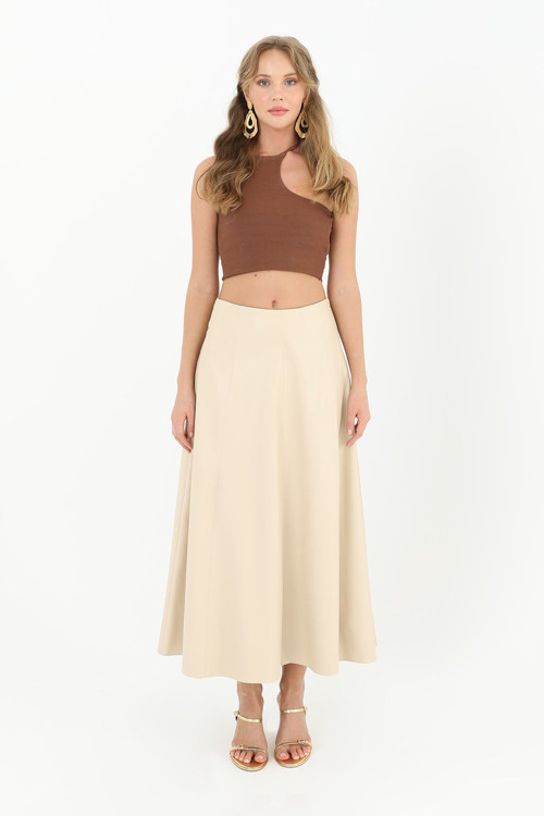 Kadın Parçalı Kloş Etek - 18202ETK - BEIGE