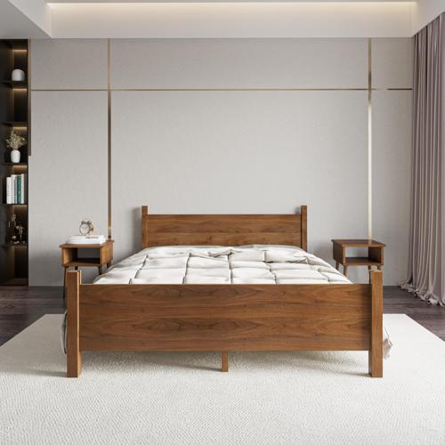 Melodi Model Ceviz Renk Ahşap Karyola Ve İki komodin Set 200x200 cm
