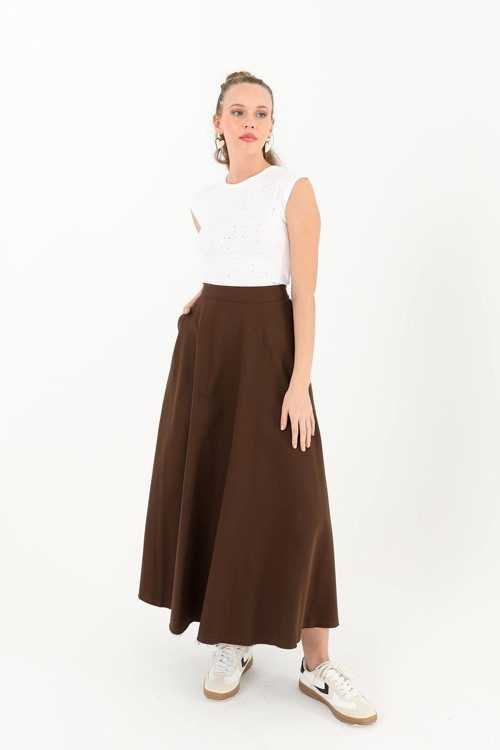 Kadın Keten Etek - 18181ETK - BROWN