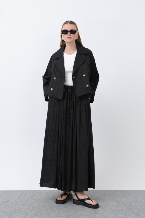Kadın Kuşak Detaylı Pileli Etek -18244ETK - BLACK