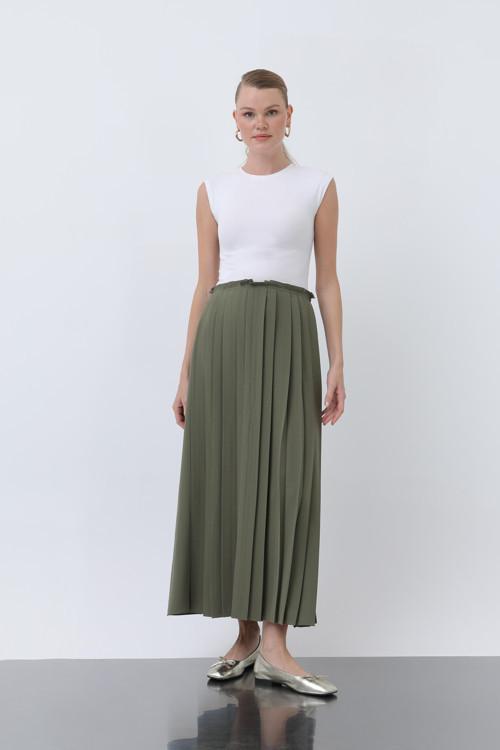 Kadın Pileli Etek -18233ETK - KHAKI