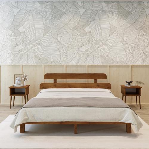 Lotus New Model Ceviz Renk Ahşap Karyola Ve İki komodin Set 90x190 cm