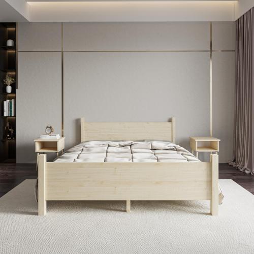 Melodi Model Vernikli Ahşap Karyola Ve İki komodin Set 90x190 cm