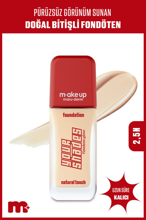 Make Up Pürüzsüz Görünüm Sağlayan Yarı Mat Bitişli Uzun Süre Kalıcı Fondöten 2,5N 30 Ml