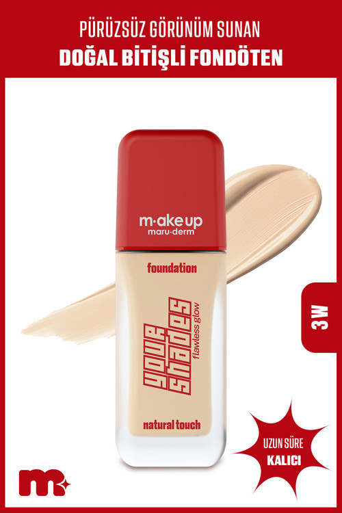 Make Up Pürüzsüz Görünüm Sağlayan Yarı Mat Bitişli Uzun Süre Kalıcı Fondöten 3W 30 Ml