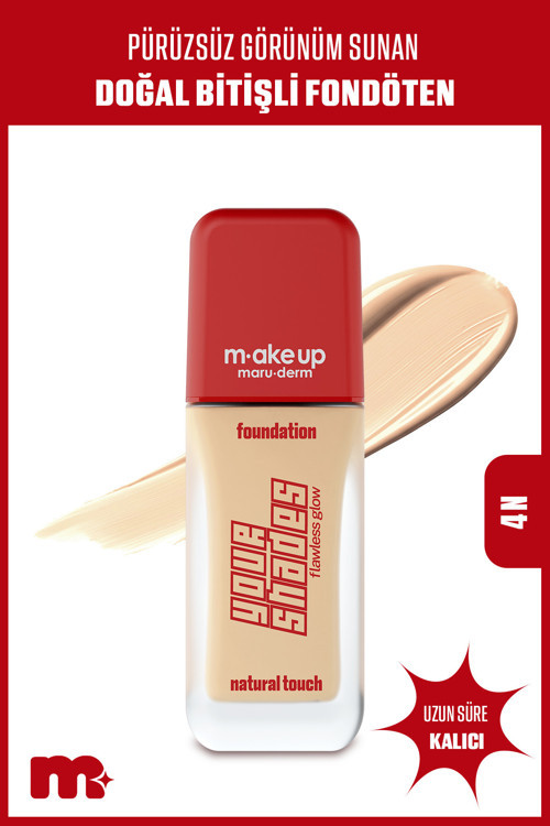 Make Up Pürüzsüz Görünüm Sağlayan Yarı Mat Bitişli Uzun Süre Kalıcı Fondöten 4N 30 Ml