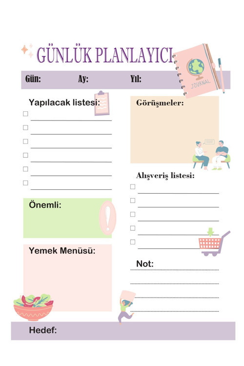 4 Adet Günlük Planlayıcı | Planlıyıcı , Günlük, Günlük ,Ajanda, Defter | A5 30 Yaprak 15*21Cm