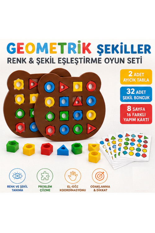 2 Li Set Oyuncak Geometrik Şekiller Renk Şekil Eşleştirme Lineup Bul Sırala Öğren Eğitici Montessori
