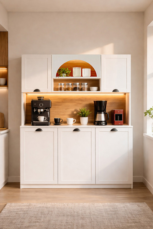 Pentry Kahve Köşesi Bohem Led İşıklı Fincan Bölmeli Çok Amaçlı Dolap