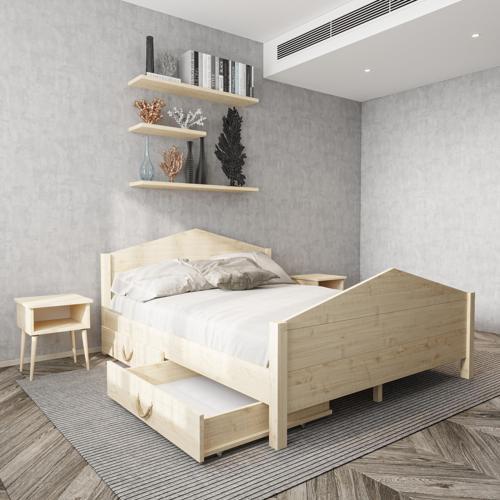 Milano Model Dört Çekmeceli Model Doğal Çam Ahşap Karyola Ve İki Komodin Set 140x200 cm