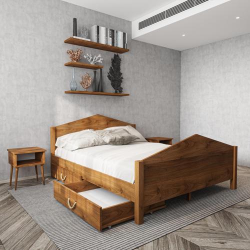 Milano Model İki Çekmeceli Ceviz Renk Çam Ahşap Karyola 90x190 cm