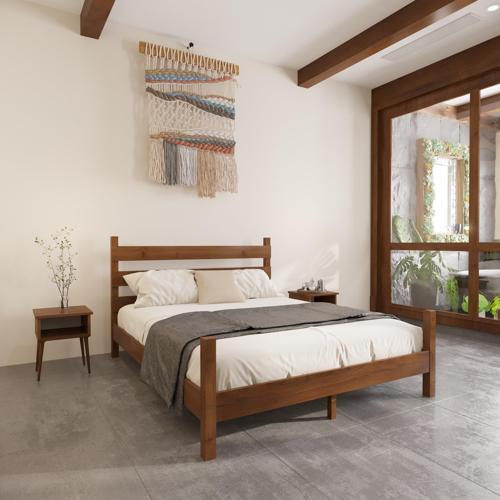 Natura Model Ceviz Renk Çam Ahşap Karyola Ve İki Komodin Set 150x200 cm