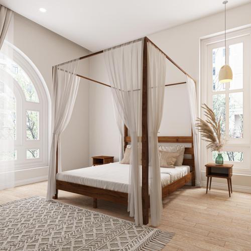 Natura Model Cibindirik Askılıklı  Ceviz Renk Çam Ahşap Karyola Ve İki Komodin Set 140x190 cm