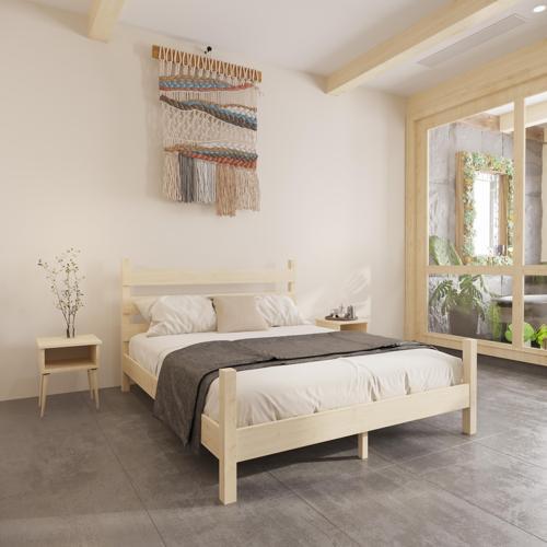 Natura Model Vernikli Çam Ahşap Karyola Ve İki Komodin Set 90x190 cm