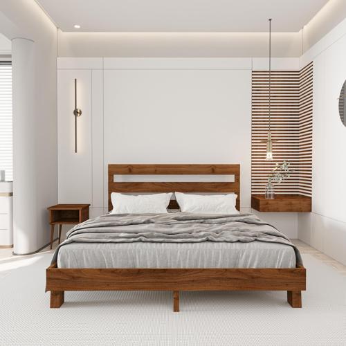 Natura New Model Ceviz Renk Çam Ahşap Karyola Ve İki Komodin Set 140x200 cm