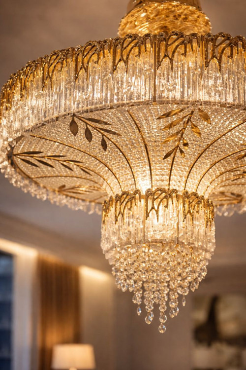 Nova Gold Kristal Sarkıt Avize 60cm E14x25 LED Premium Salon Otel Avizesi