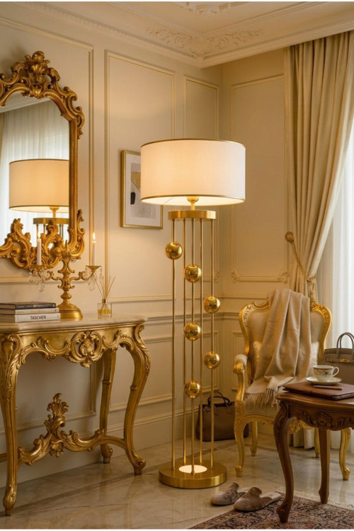 Aura 6 Küre Gold LED Lambader – Modern Premium Metal Tasarım Salon Lambası